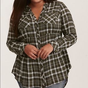 Olive green plaid tunic top
